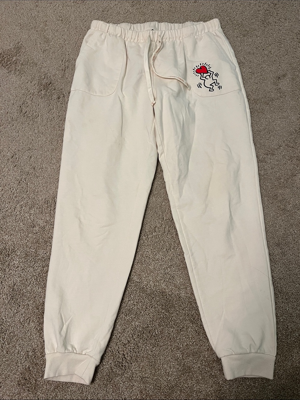 Cream Kids Jogger Sweatpants with Heart Graphic medium